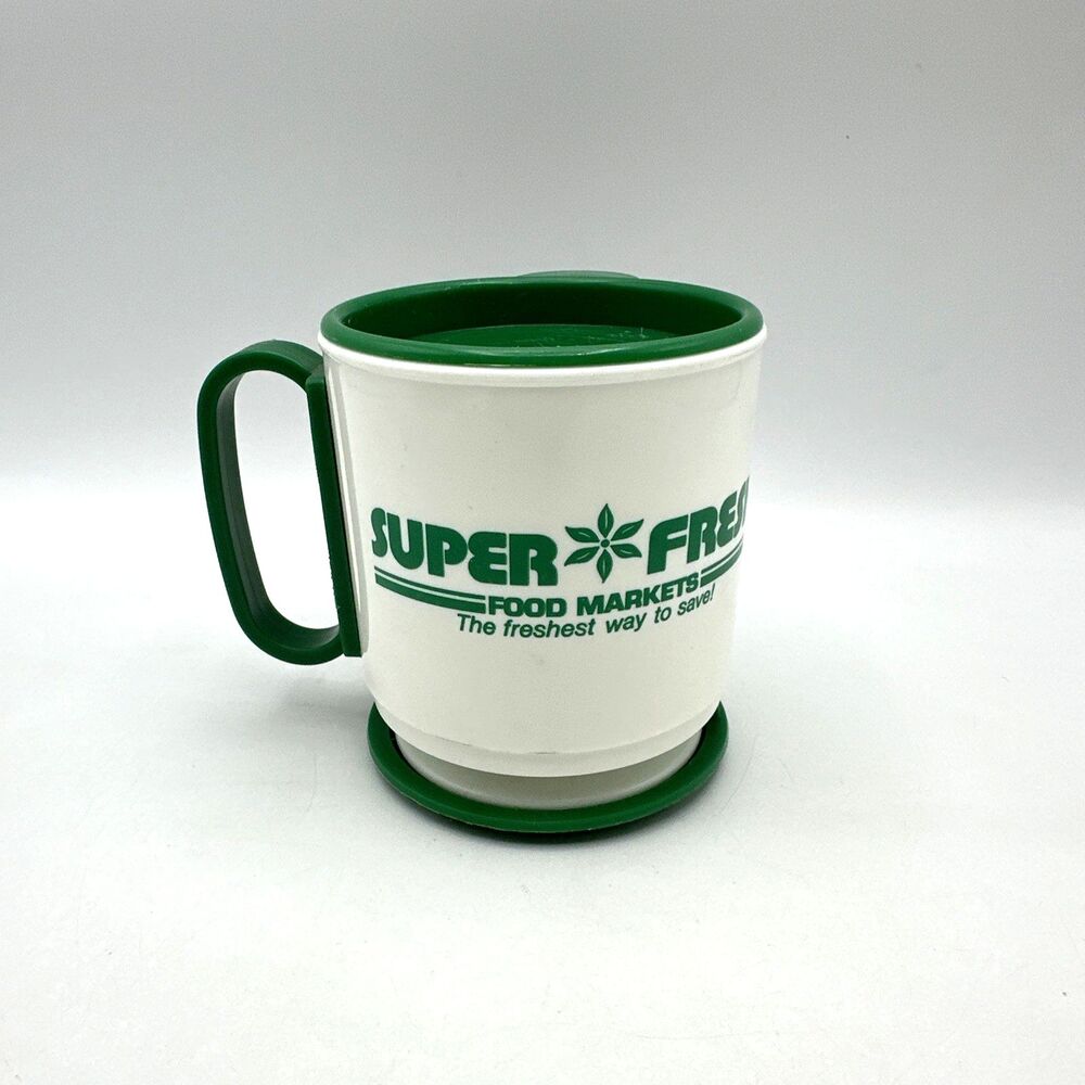 Vintage EIGHT O'CLOCK BEAN COFFEE Whirley Plastic Travel Coffee Mug USA '80s